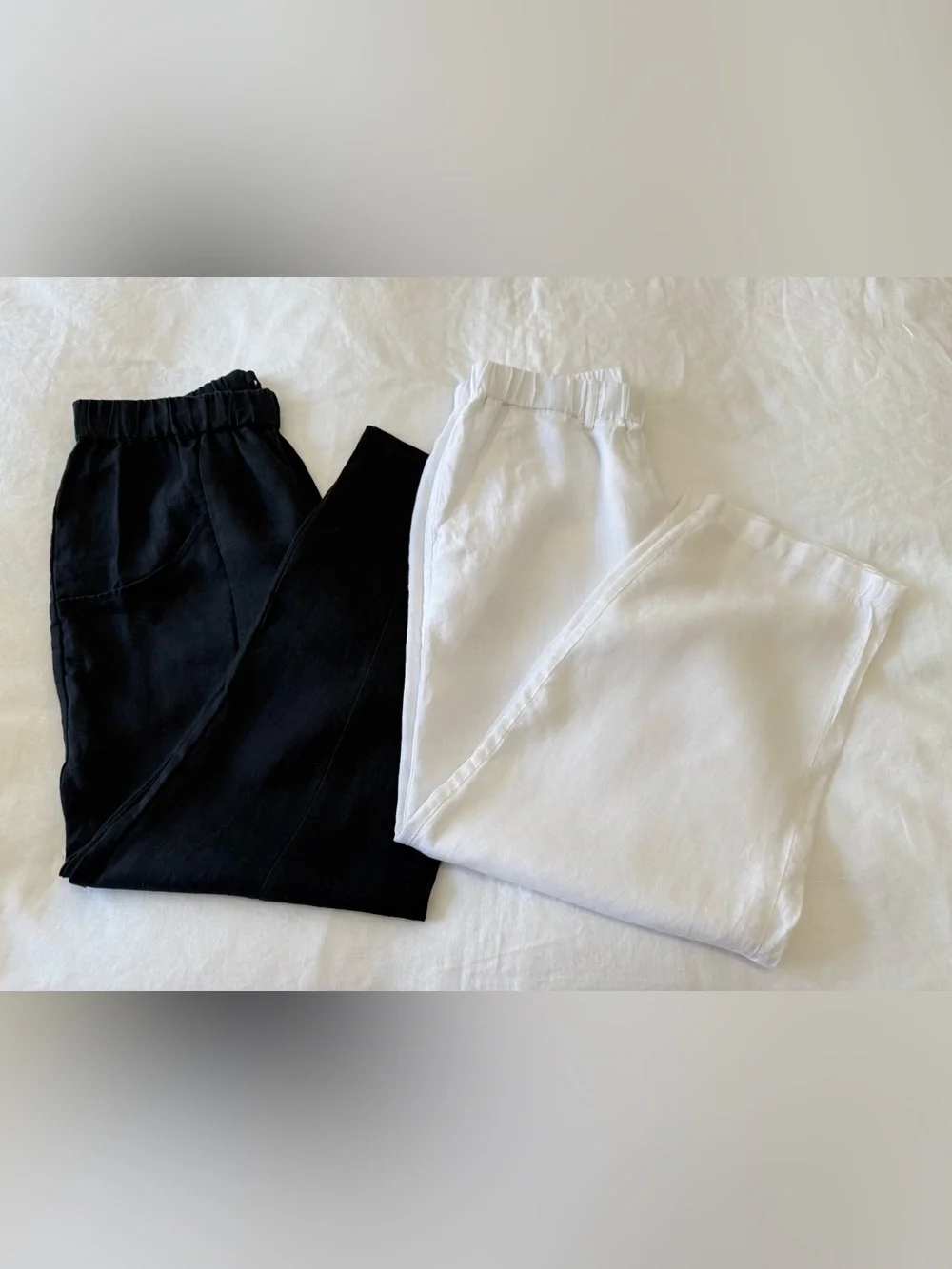 Quince | Women’s Small | Lot Of 2 White Black Linen Tapered Leg Ankle Pants